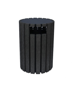 Polly Products R33C 33 Gallon Round Trash Receptacles With Rain Cap Cover Shown in Black