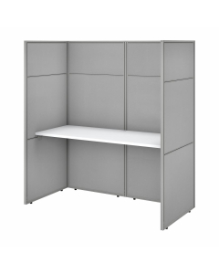 Bush Furniture Easy Office 60" W Desk with 66" H Closed Cubicle Panel, Pure White/Silver Gray Fabric