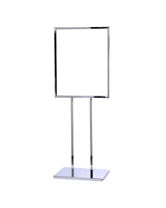 Queue Solutions 22" x 28" Heavy Weight Base Vertical Frame Single Poster Stand, Polished Chrome