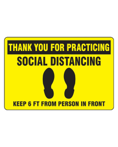 Accuform Slip-Gard 12" x 18" Social Distancing Floor Sign Decal (Shown in Yellow)