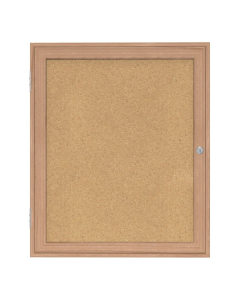 Ghent 24" x 36" 1-Door Wood Frame Oak Finish Enclosed Bulletin Board, Natural Cork