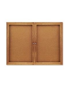 Quartet 364 Indoor 2 Door 4 ft. x 3 ft. Oak Frame Enclosed Cork Bulletin Board