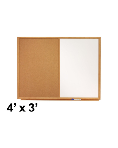 Quartet 4' x 3' Oak Finish Frame Tackboard and Melamine Combination Whiteboard