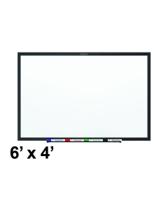 Quartet 6' x 4' Black Aluminum Frame Magnetic Painted Steel Whiteboard