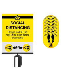 Queue Solutions Social Distancing Sign, Sign Holder, and Decals Bundle