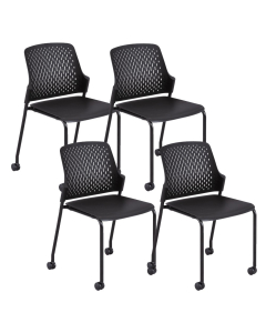 Safco Next Polypropylene Plastic Guest Stacking Chair with Casters, 4-Pack (Show in Black)