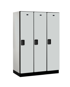 Salsbury 18-21000 Series 18" Wide Single Tier, 3 Wide Designer Wood Lockers Shown in Grey, Side Panel Sold Separately