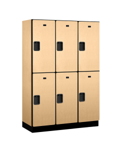 Salsbury 18-22000 Series 18" Wide Double Tier, 3 Wide Designer Wood Lockers Shown in Maple, Side Panel Sold Separately