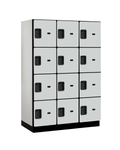 Salsbury 18-24000 Series 18" Wide Four Tier, 3 Wide Designer Wood Lockers Shown in Grey, Side Panel Sold Separately