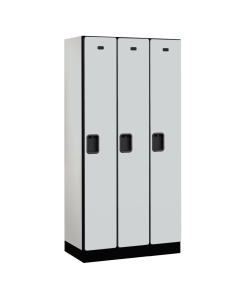 Salsbury 31000 Series 12" Wide Single Tier Designer Wood Lockers 6' High Shown in Grey, Side Panel Sold Separately
