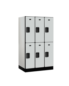Salsbury 32000 Series 12" Wide Double Tier Designer Wood Lockers 5' Shown in Grey, Side Panel Sold Separately