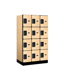Salsbury 34000 Series 12" Wide Four Tier 5' High Designer Wood Lockers Shown in Maple, Side Panels Sold Separately