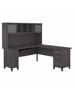 Bush Furniture Somerset 72" W L-Shaped Office Desk Set with Hutch (Shown in Dark Grey)