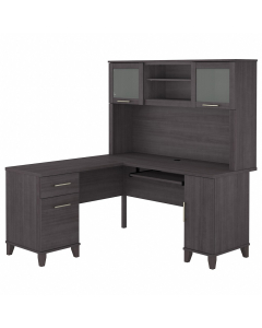 Bush Furniture Somerset 60" W L-Shaped Office Desk Set with Hutch (Shown in Dark Grey)
