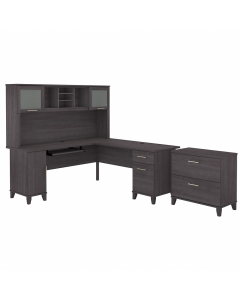 Bush Furniture Somerset 72" W L-Shaped Office Desk Set with Hutch and Lateral File (Shown in Dark Grey)