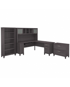 Bush Furniture Somerset 72" W L-Shaped Office Desk Set with Hutch, Lateral File and Bookcase (Shown in Dark Grey)