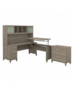 Bush Furniture Somerset 72" W Height-Adjustable L-Shaped Office Desk Set with Hutch and Lateral File (Shown in Light Grey)