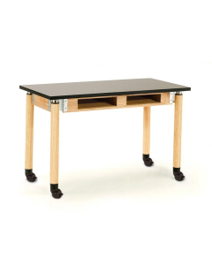 NPS Height Adjustable Chemical Resistant Book Compartment Mobile Science Lab Tables, Oak Legs