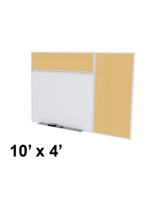 Ghent SPC410B-K Style-B 10 ft. x 4 ft. Natural Cork Tackboard and Porcelain Magnetic Combination Whiteboard