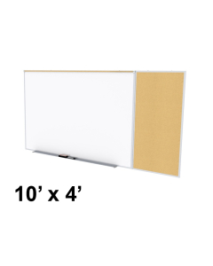 Ghent SPC410C-K Style-C 10 ft. x 4 ft. Natural Cork Tackboard and Porcelain Magnetic Combination Whiteboard