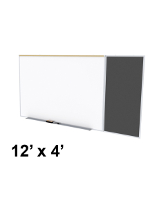 Ghent SPC412C-ATR Style-C 12 ft. x 4 ft. Recycled Rubber Tackboard and Porcelain Magnetic Combination Whiteboard (Shown in Black)
