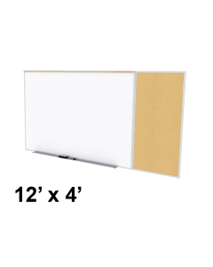 Ghent SPC412C-K Style-C 12 ft. x 4 ft. Natural Cork Tackboard and Porcelain Magnetic Combination Whiteboard