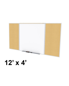 Ghent SPC412D-K Style-D 12 ft. x 4 ft. Natural Cork Tackboard and Porcelain Magnetic Combination Whiteboard