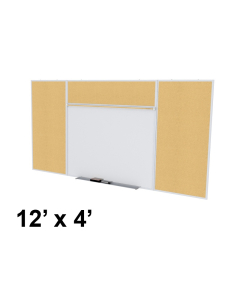Ghent SPC412E-K Style-E 12 ft. x 4 ft. Natural Cork Tackboard and Porcelain Magnetic Combination Whiteboard
