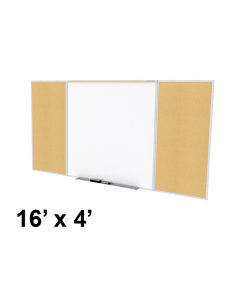 Ghent SPC416D-K Style-D 16 ft. x 4 ft. Natural Cork Tackboard and Porcelain Magnetic Combination Whiteboard