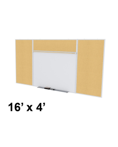 Ghent SPC416E-K Style-E 16 ft. x 4 ft. Natural Cork Tackboard and Porcelain Magnetic Combination Whiteboard