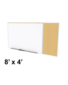 Ghent SPC48C-K Style-C 8 ft. x 4 ft. Natural Cork Tackboard and Porcelain Magnetic Combination Whiteboard