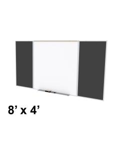 Ghent SPC48D-ATR Style-D 8 ft. x 4 ft. Recycled Rubber Tackboard and Porcelain Magnetic Combination Whiteboard (Shown in Black)