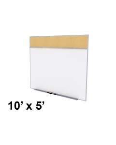 Ghent SPC510A-K Style-A 10 ft. x 5 ft. Natural Cork Tackboard and Porcelain Magnetic Combination Whiteboard