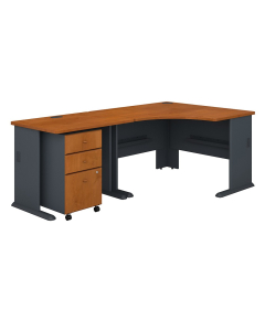 BBF Series A 48" W L-Shaped Office Desk with Mobile Pedestal (Shown in Natural Cherry)