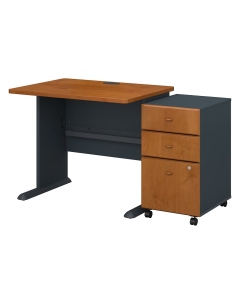 BBF Series A 36" W Office Desk with Mobile Pedestal (Shown in Natural Cherry)
