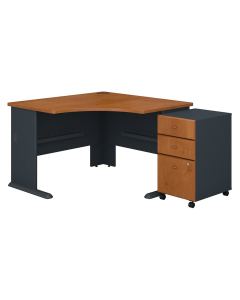 BBF Series A 48" W Corner Office Desk with Mobile Pedestal (Shown in Natural Cherry)