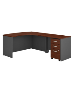 Bush Series C 60" W L-Shaped Bow Front Office Desk with Mobile Pedestal, Right Return (Shown in Hansen Cherry)