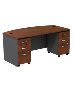 BBF Series C 72" W Bow Front Office Desk with Mobile Pedestals (Shown in Hansen Cherry)