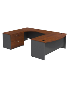 Bush Series C U-Shaped Bow Front Office Desk with Lateral File, Left (Shown in Hansen Cherry)