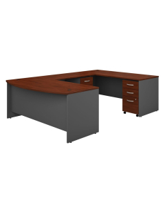 Bush Series C U-Shaped Bow Front Office Desk with Mobile Pedestals (Shown in Hansen Cherry) 
