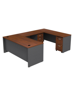 BBF Series C U-Shaped Straight Front Office Desk with Mobile Pedestals (Shown in Harvest Cherry)
