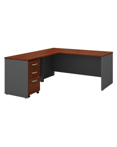 Bush Business Furniture Series C 66" W L-Shaped Office Desk with Mobile B/B/F Pedestal (Shown in Hansen Cherry)