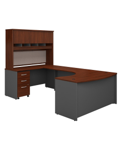 BBF Series C 60" W Bow Front U-Shaped Office Desk Set with Mobile Pedestal, Left Bridge (Shown in Hansen Cherry)