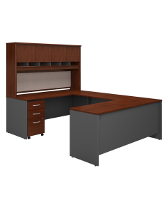 BBF Series C 72" W U-Shaped Office Desk Set with Mobile Pedestal (Shown in Hansen Cherry)