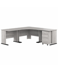 Bush Furniture Studio A 83" W x 83" D Corner Desk with 3-Drawer Mobile File Cabinet 
