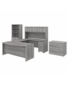 Bush Business Furniture Studio C 72" W x 36" D Bow-Front U-Shaped Office Desk Set with Storage (Shown in Light Grey))