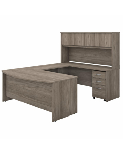 Bush Furniture Studio C 72" W x 36" D Bow Front U-Shaped Desk, Hutch and 3-Drawer Mobile Pedestal