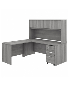 Bush Business Furniture Studio C 72" W L-Shaped Office Desk Set with Mobile Pedestal and Hutch (Shown in Light Grey)