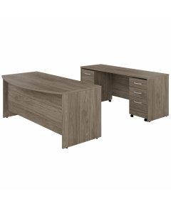 Bush Furniture Studio C 72" W x 36" D Bow Front Desk, Credenza and File Storage