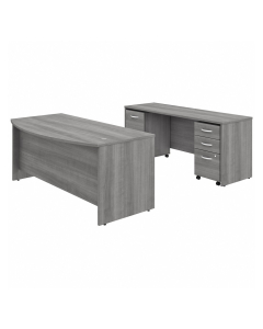 Bush Business Furniture Studio C 72" W Bow-Front Office Desk Set with Credenza and Mobile Pedestals (Shown in Light Grey)